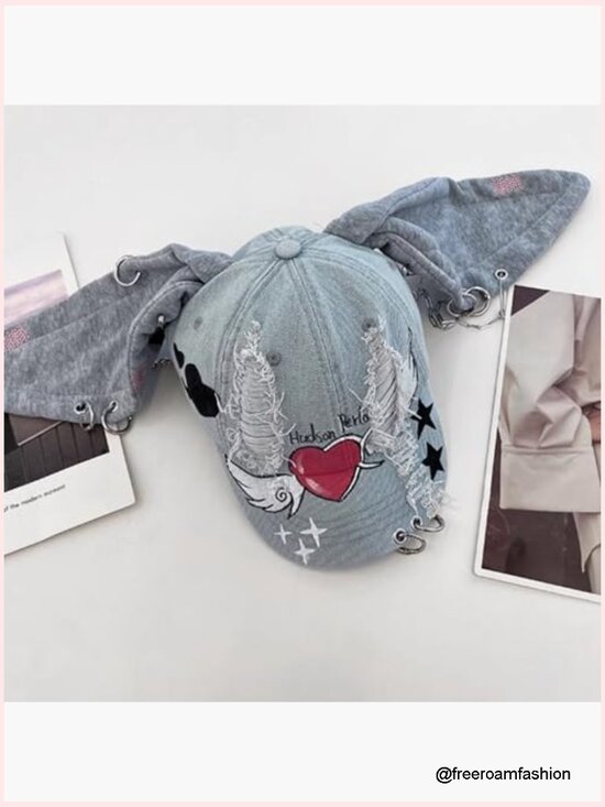 Distressed Denim Baseball Cap, Y2K Style, Adjustable Metal Buckle, Unisex Adult main image 5